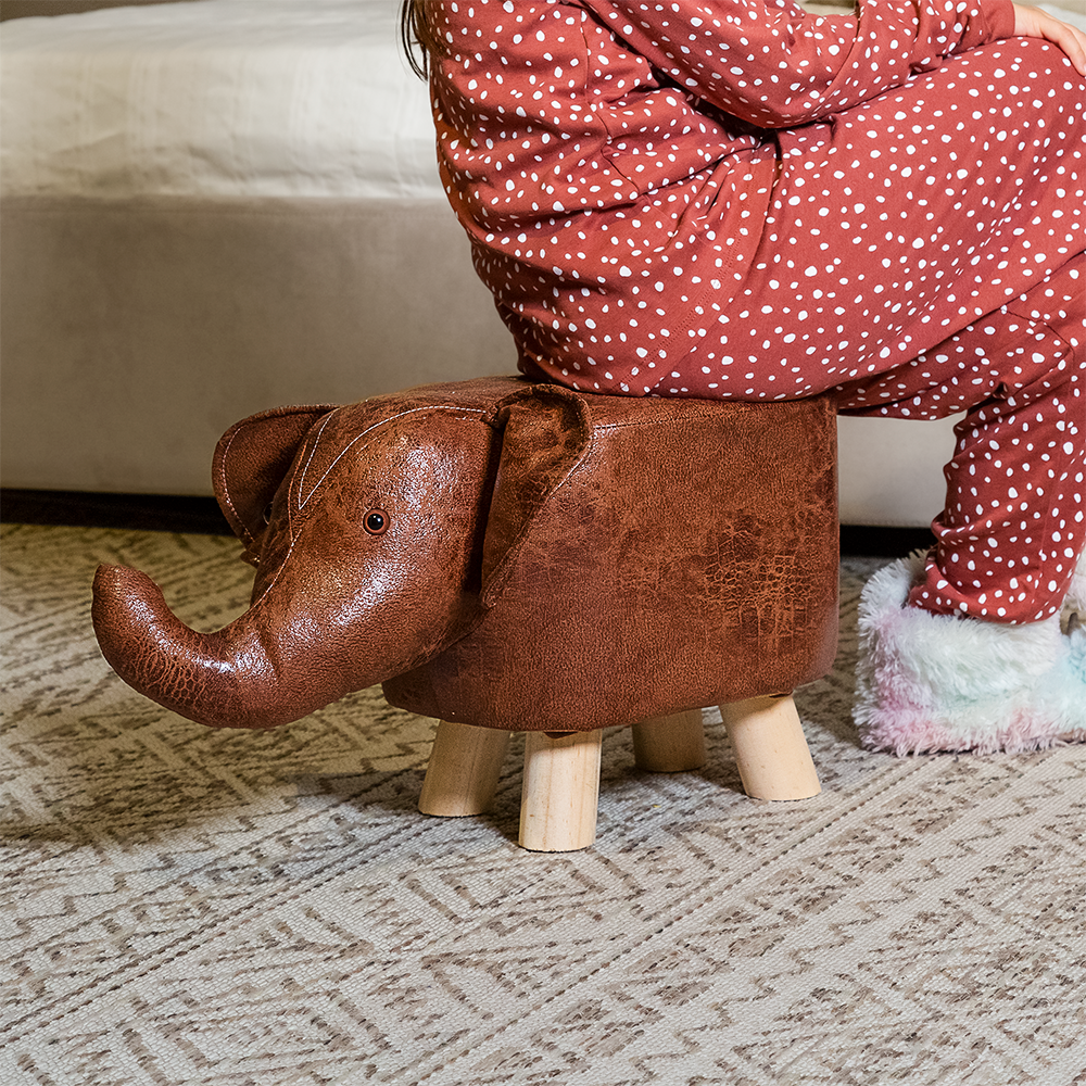 Repose-pieds Pouf Animaux haut 28 cm - Revêtement imperméable, Pieds en bois