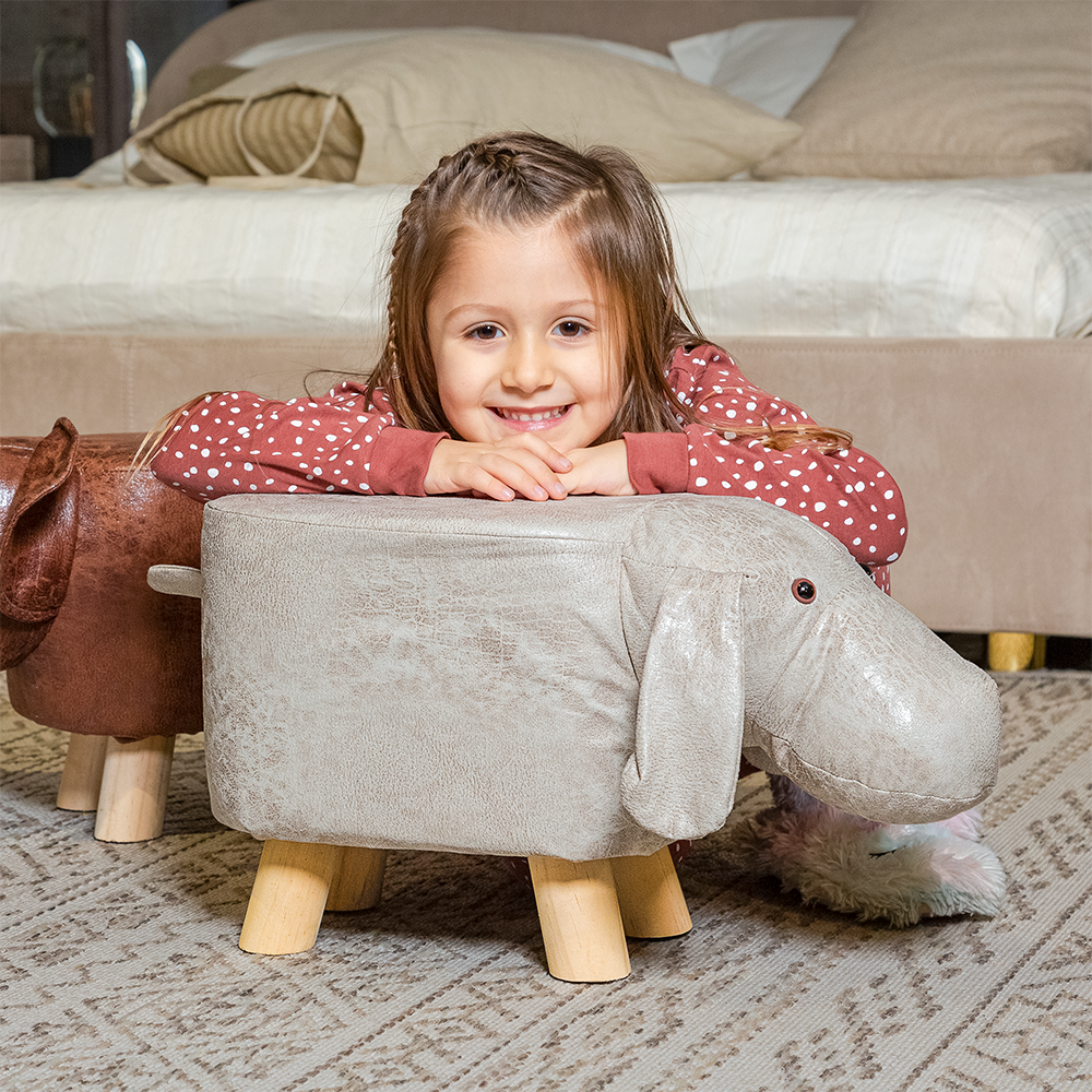 Repose-pieds Pouf Animaux haut 28 cm - Revêtement imperméable, Pieds en bois