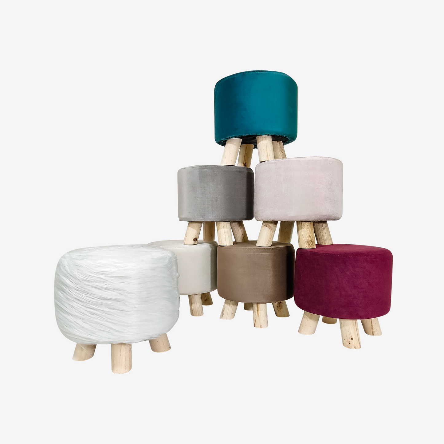 Repose-pieds circulaire de 27 cm de haut - Pouf en Cuir Suède Imperméable, Pieds en Bois